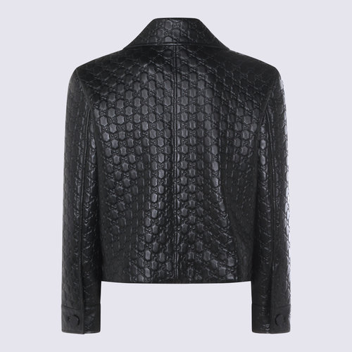 GUCCI 女士夹克 834308XNA4F1000 CO 黑色 Leather jacket with G