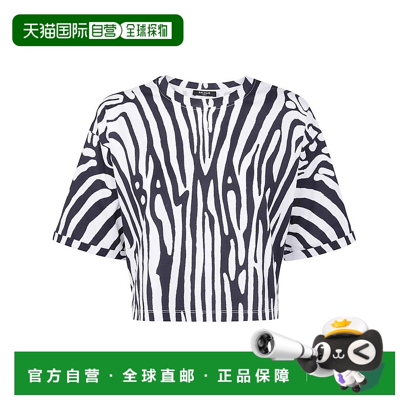 1h可退 BALMAIN 女士T恤 FF0EE140GF19 AW2025 黑色 Balmain Zebr