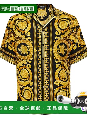 VERSACE 男士衬衫 10039261A030445B000 CO 黄色短袖花衬衫