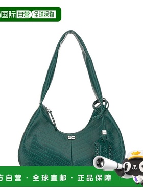 GANNI 女士斜挎包 A6867774 AW2025 绿色 Ganni Medium Croco Hob