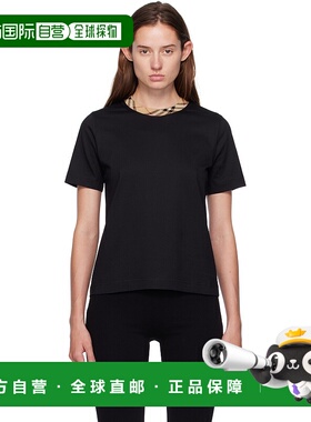 1h可退 潮奢 Burberry 巴宝莉 女士 黑色 Check Trim Cotton T 恤