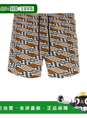FENDI 男士泳装 FXB077ARY9F1ACW AW2024 白色 几何图形印花泳裤