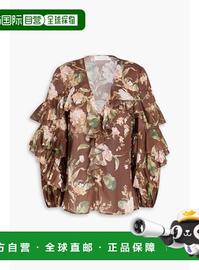 1h可退 潮奢 ZIMMERMANN 女士 Acacia 荷叶边印花棉纱上衣 1215TR