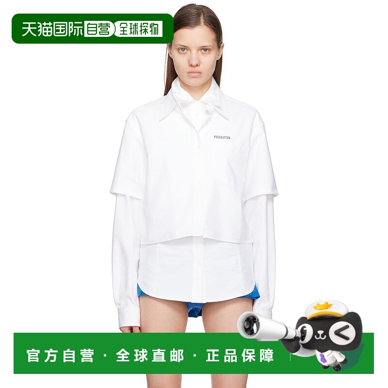 1h可退 潮奢 Pushbutton 女士 白色 Double Sleeve 衬衫 PZ251020