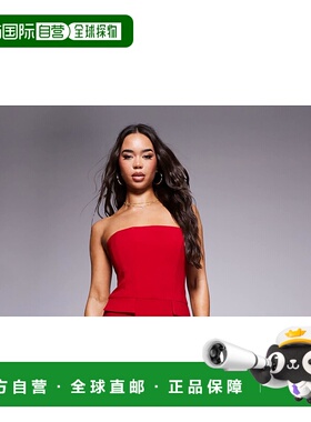 1h可退 潮奢 Bardot 女士 midaxi 无肩带精细剪裁红色连衣裙