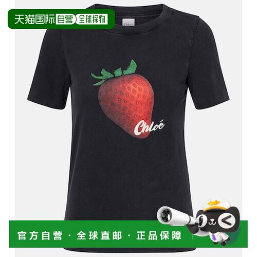Chloe 蔻依 女士 印花棉质针织T恤 black黑色 舒适时尚
