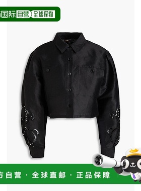 1h可退 潮奢 Maje 女士 短款铆钉亚麻混纺衬衫 MFPCM00510NOIR