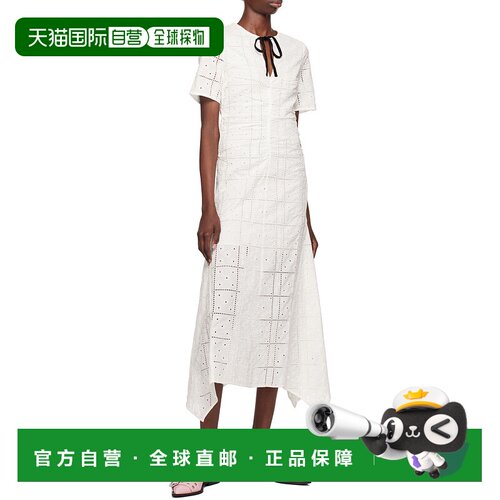GANNI 女士连衣裙 F9440135 AW2024 白色 系带领口刺绣连衣裙