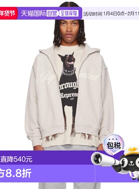 1h可退 潮奢 Represent 男士 灰色 Script Logo Zip 连帽衫 MLM10