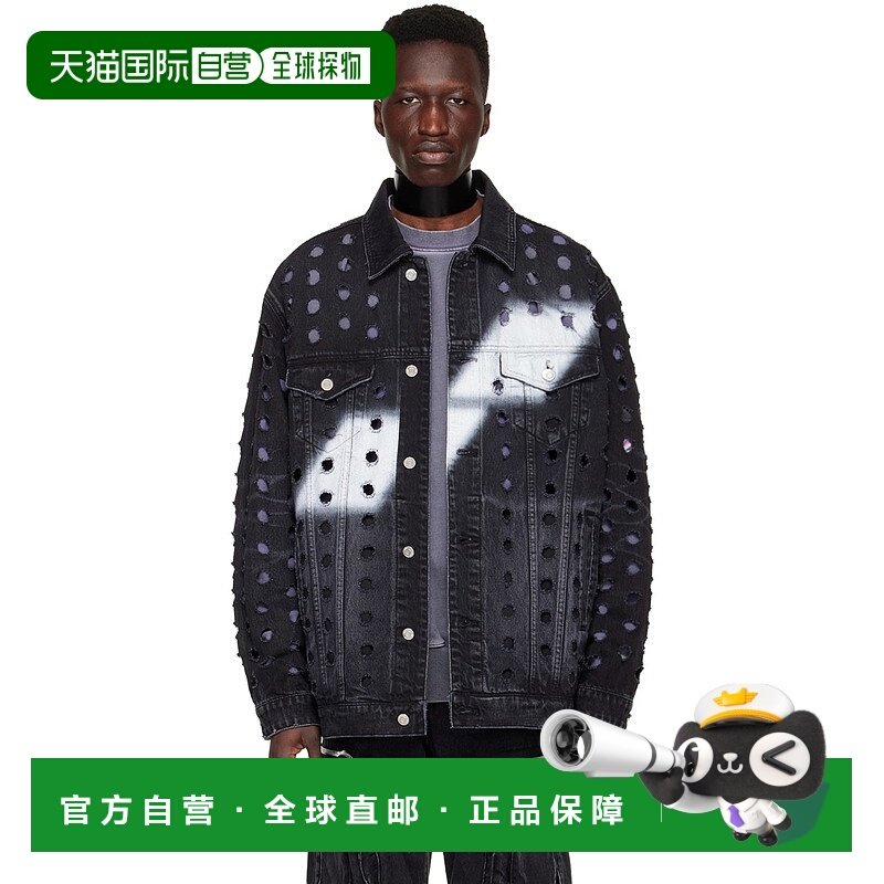 1h可退 潮奢 We11Done 男士 黑色徽标牛仔夹克 WDDJ122355U