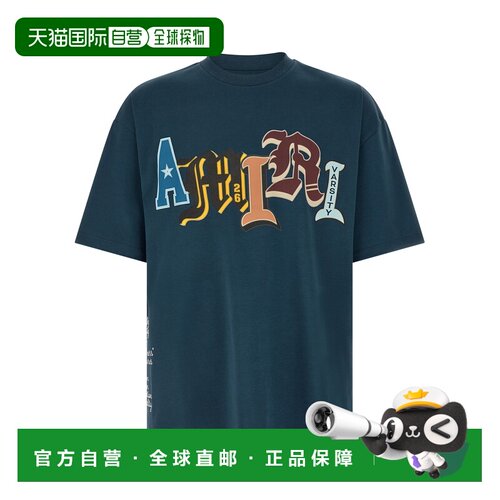 AMIRI 男士T恤 AMTOJR1006950 SS2026 蓝色 徽标印花棉质 T 恤