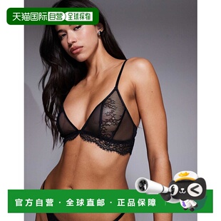 潮奢 设计琥珀色蕾丝网纱柔软文胸 ASOS pannel 黑色 女士 1h可退