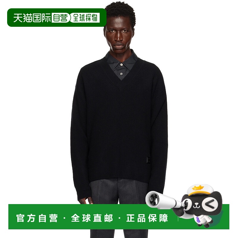 1h可退 潮奢 Wooyoungmi 吴阳米 男士 黑色 V 领毛衣 W243KN04