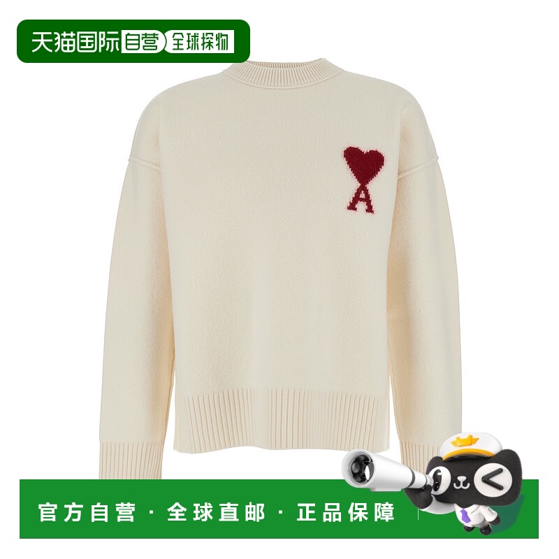 1h可退 潮奢 Ami Paris 男士 ADC on Front 白色圆领刺绣羊毛毛衣