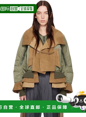 1h可退 潮奢 undercover 高桥盾 女士 棕色 & 绿色叠层飞行员夹克