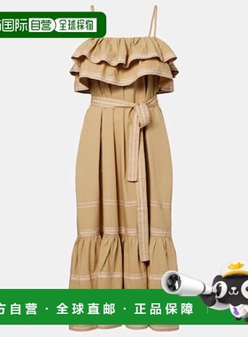 1h可退 潮奢 ULLA JOHNSON 女士 Lucian 荷叶边棉质中长连衣裙