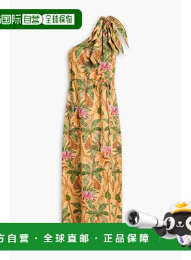 1h可退 潮奢 FARM RIO 女士 单肩印花亚麻混纺长款连衣裙 332202T
