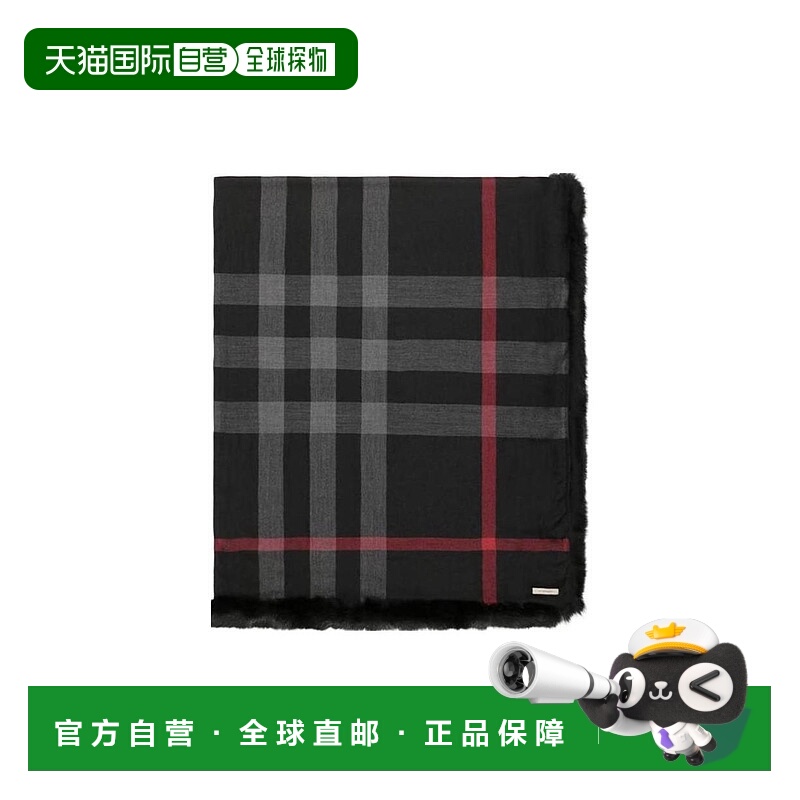 1h可退 BURBERRY 女士围巾 38862011 SS2021 黑色 格纹细节围巾