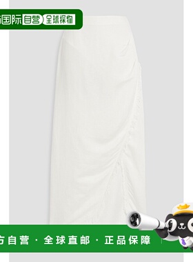 1h可退 潮奢 Simkhai 女士 Quinton 裹式磨破亚麻混纺中长半身裙