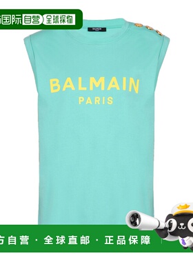 BALMAIN 女士衬衫 CF1ED001BB02UKF AW2024 绿色 圆领徽标背心