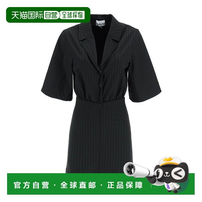 GANNI 女士连衣裙 F7541099 SS2023 黑色 PINSTRIPE MINI DRESS