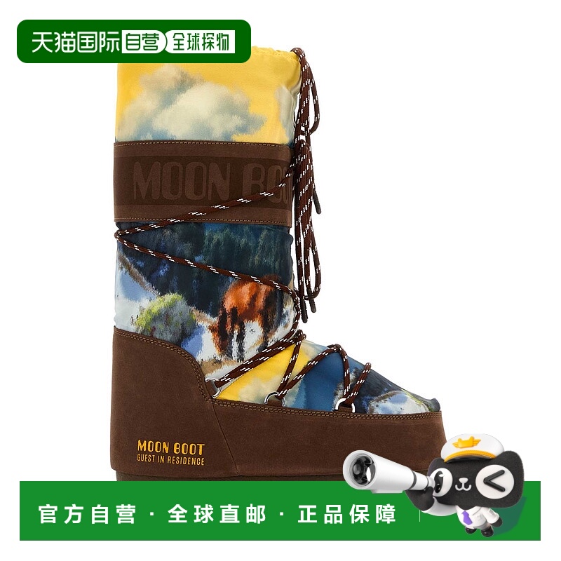潮奢 moon boot 月亮靴 女士 Moon x Guest 印花帆布绒面革靴子(R