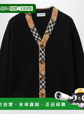 1h可退 潮奢 Burberry 巴宝莉 男童 trims 黑色格纹图案针织开衫