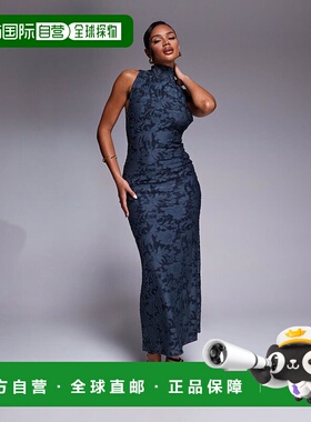 1h可退 潮奢 ASOS 女士 devore 设计挂脖背部开口垂褶长款连衣裙(