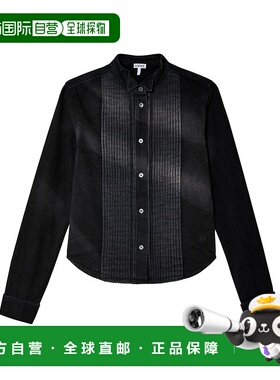 LOEWE 女士衬衫 S540Y1DX028946 SS2025 黑色 Pleated shirt