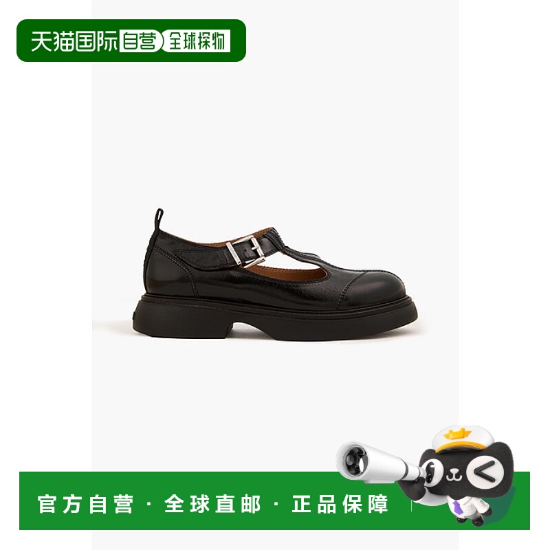 1h可退 潮奢 GANNI 甘尼 女士 搭扣玛丽珍平底鞋 S2496004BLACKBL