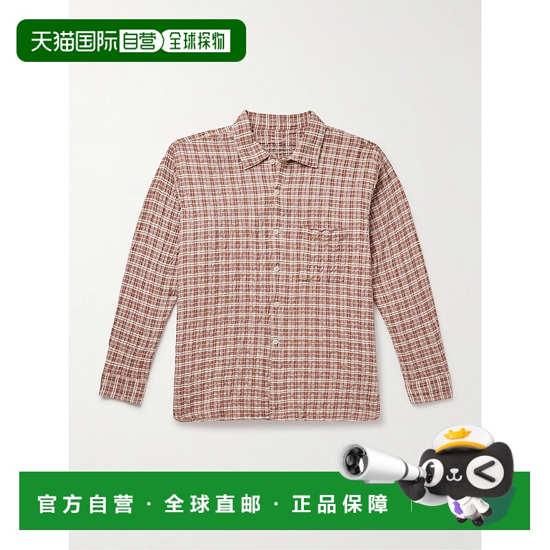 1h可退 潮奢 Mfpen 男士 Mechanic 格纹棉麻混纺绉条纹衬衫 M1250