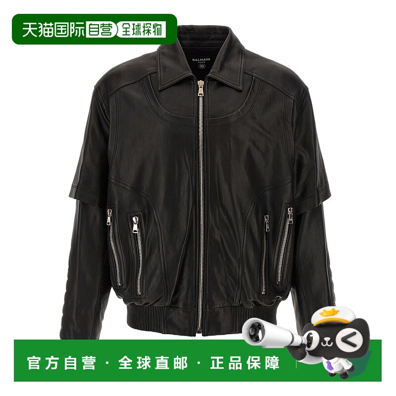 1h可退 BALMAIN 男士夹克 EH1TF936LC620PA SS2025 黑色 长袖皮夹
