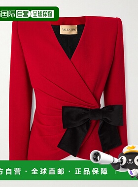 1h可退 潮奢 valentino 华伦天奴 女士 红色羊毛蝴蝶结夹克 7B0CE