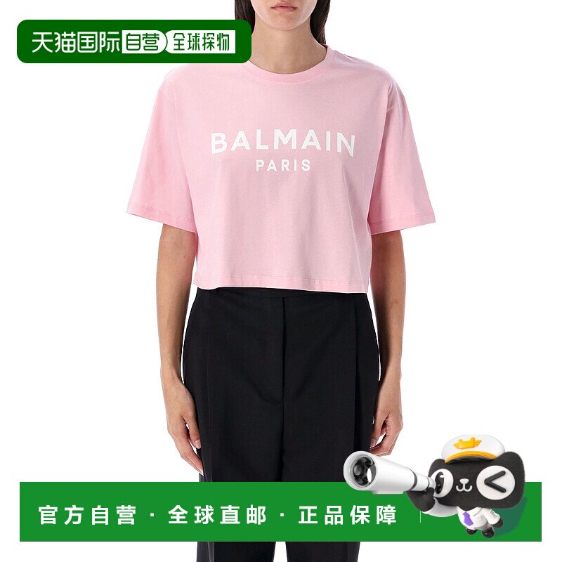 BALMAIN 女士T恤 BF1EE020BB02OHV AW2025 粉红色 Printed logo c