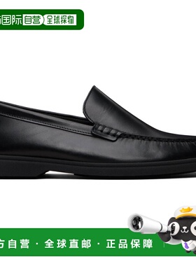 潮奢 BOSS 波士 男士 黑色 Embossed-Logo Leather 乐福鞋 505576