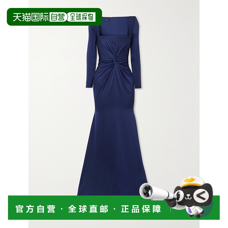 1h可退 潮奢 ALEX PERRY 女士 Rowan 前扭结缎面绉纱礼服 D1102
