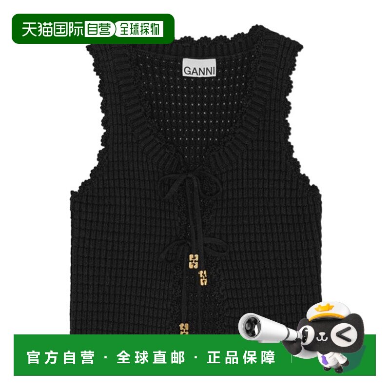 GANNI 女士背心吊带 K2541099 AW2025 黑色 蕾丝针织上衣
