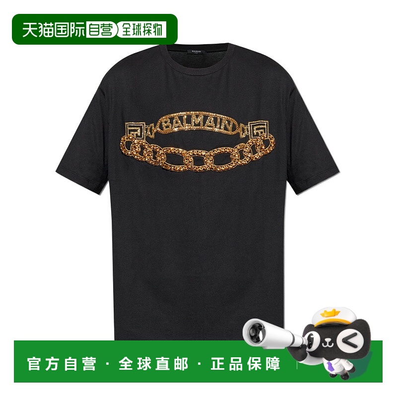 1h可退 BALMAIN 男士T恤 FH1EG160PD12EAD AW2025 黑色 短袖T恤