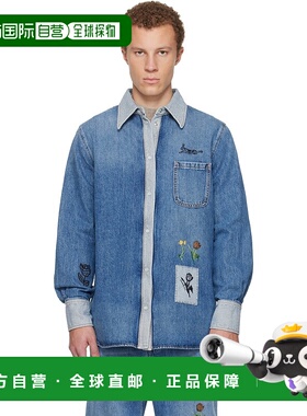 1h可退 潮奢 Marni 玛尼 男士 蓝色刺绣牛仔衬衫 CAJD0656X1USCY2