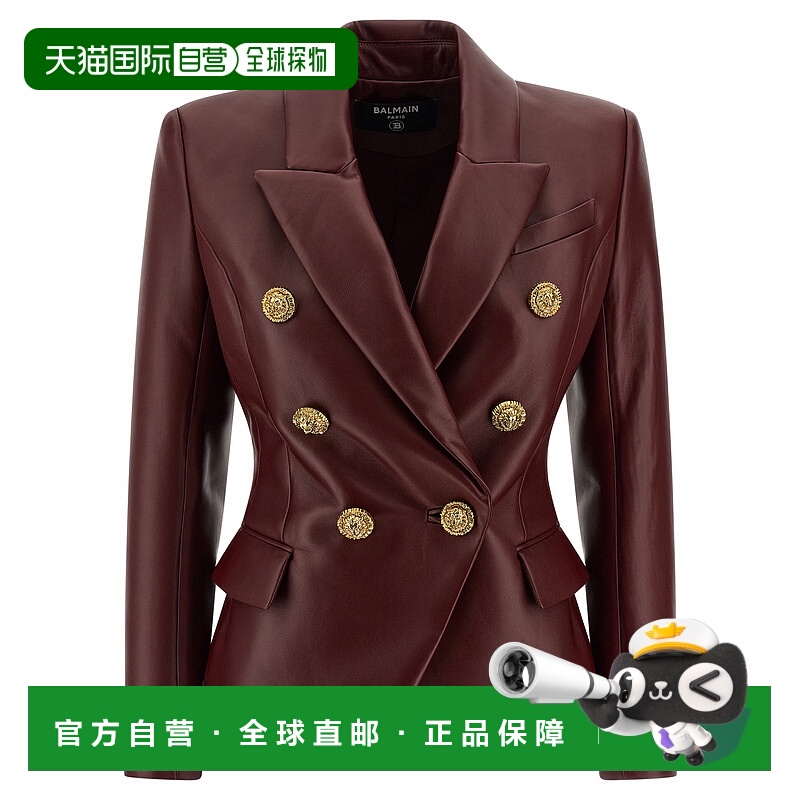 1h可退 BALMAIN 女士西服 FF0SG187LC623AR CO 红色 Leather blaz