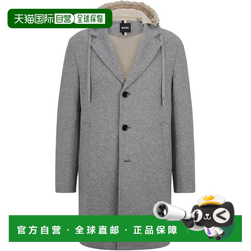 1h可退 潮奢 BOSS 波士 男士 C-Cam 带帽大衣 grey灰色 舒适时尚