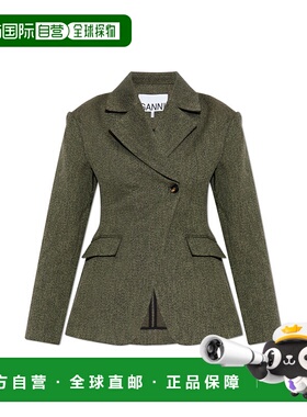GANNI 女士外套 W07527019809 AW2025 绿色 Blazer with woolen f