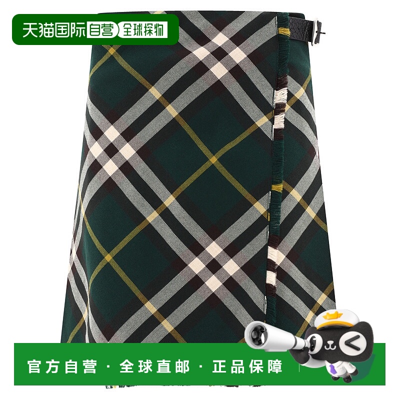 BURBERRY 女士半身裙 8083016 AW2024 绿色 Check wool kilt