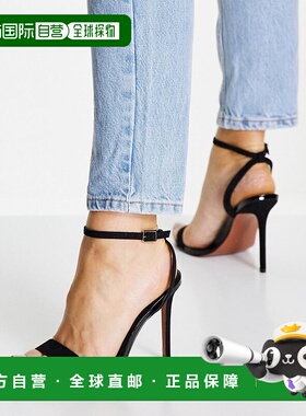 1h可退 潮奢 ASOS 女士 Neva barely there 设计宽版高跟凉鞋(黑)