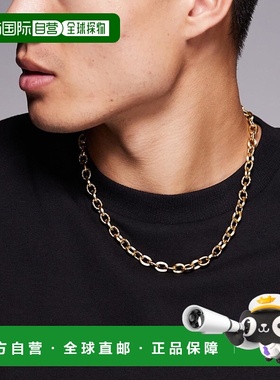 1h可退 潮奢 ASOS 男士 设计防水不锈钢织纹链环链条项链(金色)