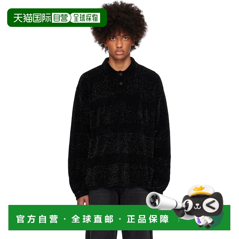 1h可退 潮奢 Wooyoungmi 吴阳米 男士 黑色 Glitter Striped Polo