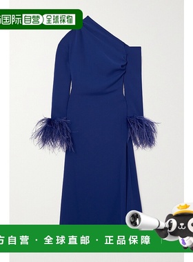 1h可退 潮奢 16arlington 女士 Adelaide 单肩羽毛边绉纱中长连衣