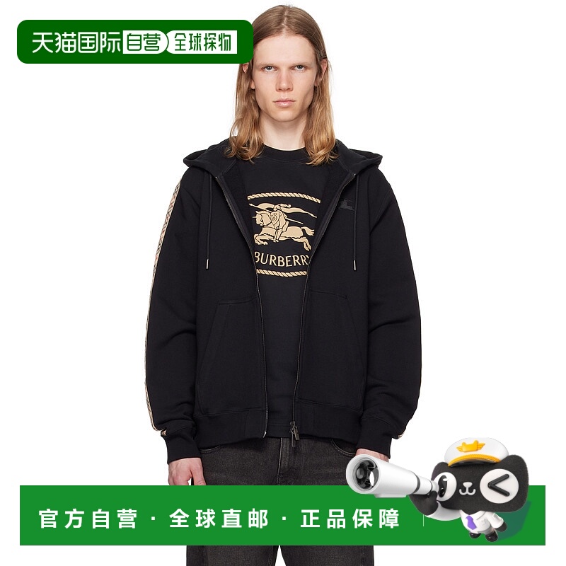 1h可退 潮奢 Burberry 巴宝莉 男士 黑色 Check Trim Cotton Zip