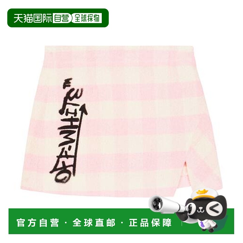 1h可退 潮奢 off-white 男童 格纹亚麻棉混纺毛圈半身裙童装