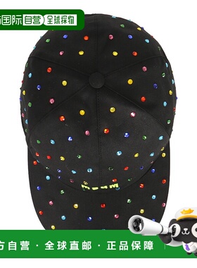 MSGM 女士黑色刺绣棒球帽子 彩色水钻字母logo棒球帽配饰